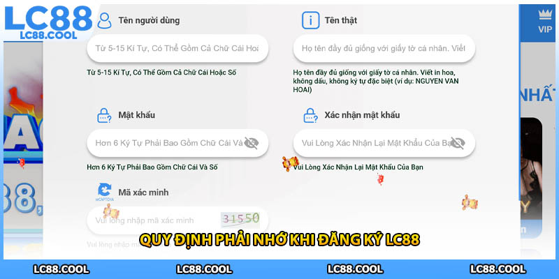 Quy định phải nhớ khi đăng ký LC88